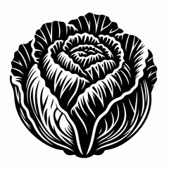 Obraz premium Cabbage. Cartoon Minimal Logo Clipart Silhouette Vector Line Art Illustration. Leafy veggie head cultivate a farm fresh diet with green globe produce.