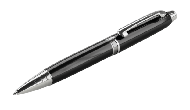A sleek black and silver pen, isolated on transparent background, embodies professionalism and precision for writing and signing important documents