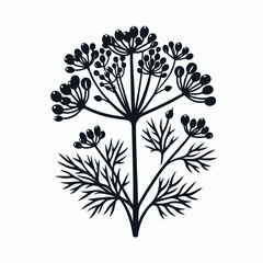Dill. Cartoon Minimal Logo Clipart Silhouette Vector Line Art Illustration. Flavoring herb growing preparing and utilizing this annual garden botanical.