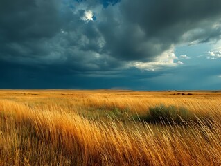 Golden Wheat Field Under a Dramatic Stormy Sky