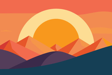 Geometric Sunset Over Mountains A Vector Illustration of Landscape