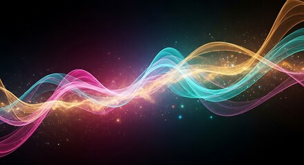 Vibrant abstract wavy lines of light and color on a dark background