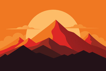 Serene mountain landscape vector illustration with a golden hour sunset