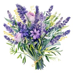 Obraz premium Lavender bouquet lavender watercolor blossoms.