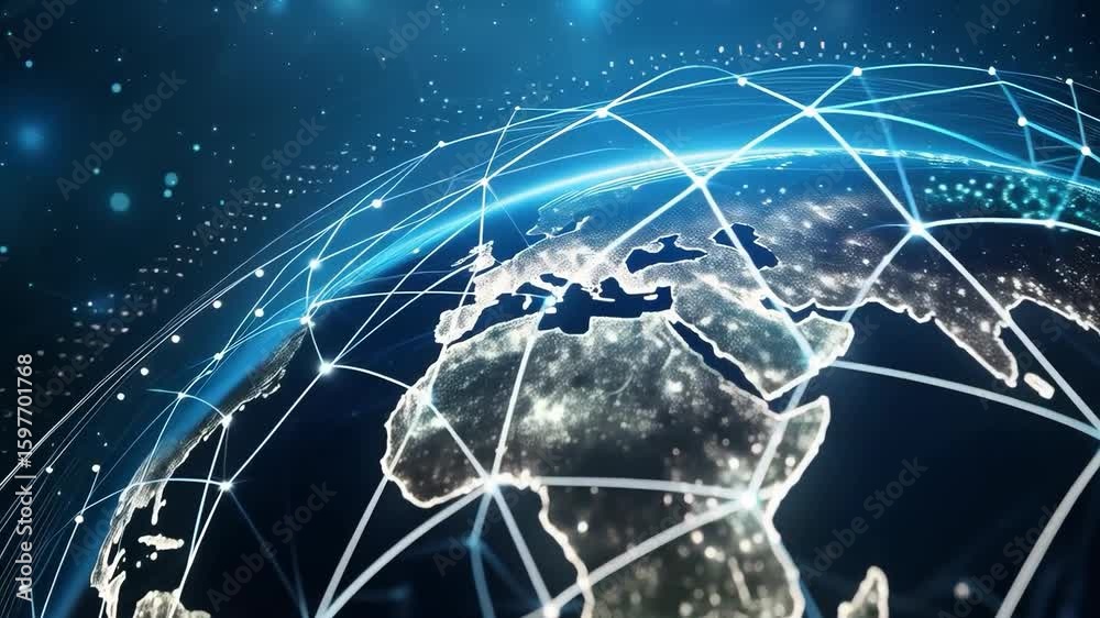 Wall mural the global network covering the globe symbolizes digital technology and communication. ideal for pre