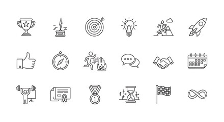 Trophy target lightbulb mountain climber rocket handshake calendar medal hourglass infinity symbol image