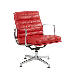 Fototapeta premium Vivid crimson leather office chair with chrome accents isolated on transparency