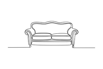 Classic vintage sofa hand drawn in elegant line art style, retro furniture vector illustration