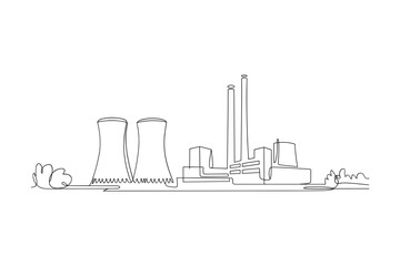 Industrial factory building with chimneys continuous line scene vector illustration