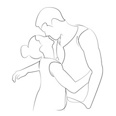 One continuous line drawing on white isolated background. Minimalism linear illustration. kissing, romance, woman, man, embracing, person, adult, standing, togetherness, happiness