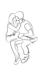 One continuous line drawing on white isolated background. Minimalism linear illustration. two people, embracing, love, couple, lifestyle, love - emotion, white people, kiss, young adult, happy