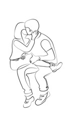 One continuous line drawing on white isolated background. Minimalism linear illustration. two people, embracing, love, couple, lifestyle, love - emotion, white people, kiss, young adult, happy