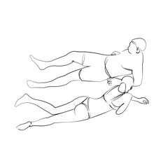 One continuous line drawing on white isolated background. Minimalism linear illustration. man, woman, beach, summer, people, swimwear, sea, bikini, sun, outdoors