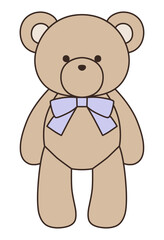リボンをつけたかわいいくまのぬいぐるみのベクターイラスト。熊、アイコン、テディベア