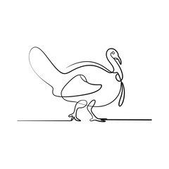 Fototapeta premium Walking turkey bird in continuous line style, minimal poultry farm animal vector illustration