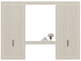 Built-in wardrobe system with flower vase decor isolated on transparent background - Front view