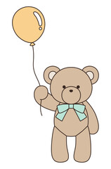 リボンをつけたかわいいくまのぬいぐるみのベクターイラスト。熊、アイコン、風船、テディベア