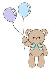 リボンをつけたかわいいくまのぬいぐるみのベクターイラスト。熊、アイコン、風船、テディベア