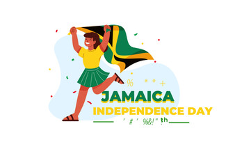 A joyful person of Jamaican descent celebrates Independence Day with a flag on August 6th, illustrating cultural pride and national spirit.