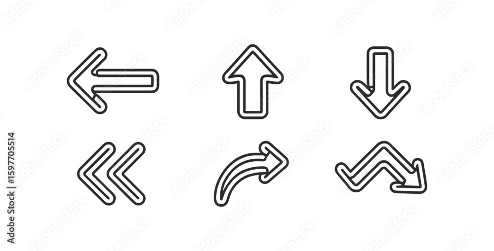 Poster arrow direction outline icon set. navigation, pointer, path icons line collection