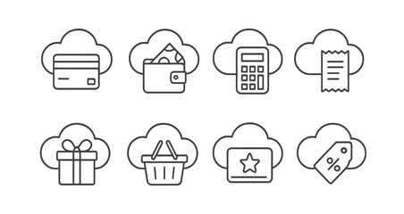 Business finance icon set. accounting, payment, shopping icons outline collection