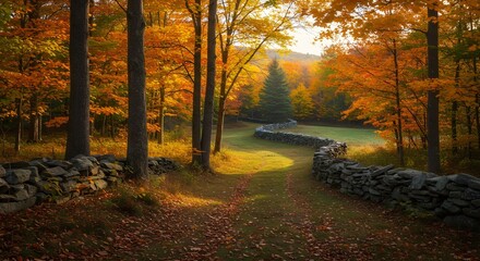 Obraz premium Vibrant Autumn Foliage in Vermont, USA – Colorful Fall Leaves, Scenic Countryside Landscape, and Picturesque Seasonal Beauty in New England