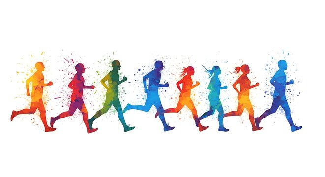 Colorful marathon runner clipart showing people running with energy and motion.