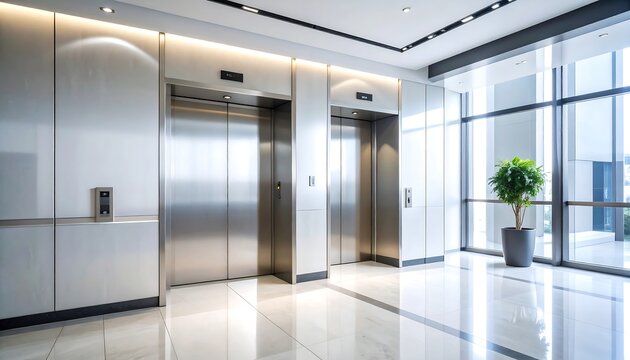 Modern office elevator hall