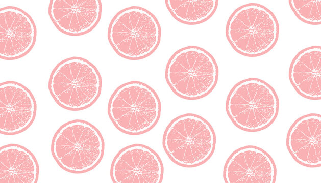 A seamless vector pattern showcasing pink orange or grapefruit slices in a clean, modern flat style. The vivid pink citrus tones evoke freshness and summer energy.