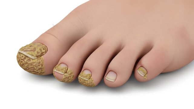 Foot fungus and fungal toenail infection depicted in a revolting image, suitable for medical articles or health related materials. Grotesque and informative.
