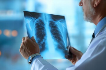 Doctor Examines Chest X-ray Under Light