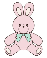 リボンをつけたかわいいうさぎのぬいぐるみのベクターイラスト。兔、アイコン