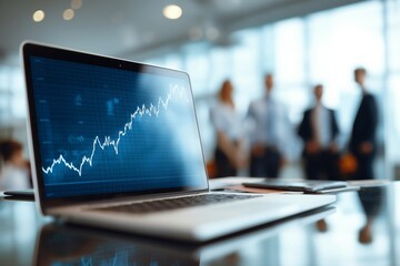  Laptop Shows Rising Financial Graph Team