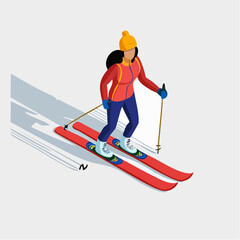 Obraz premium Woman cross country skiing on winter day in the mountains