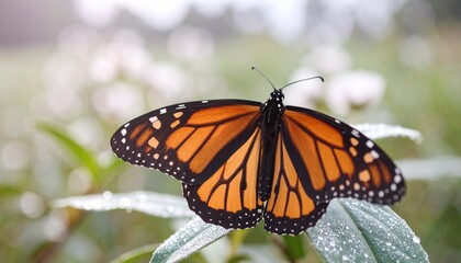 Fototapeta premium Vibrant Monarch Butterfly Resting Peacefully on Wildflower in Endless Meadow