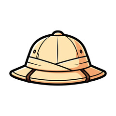 Safari hat cartoon, colored cartoon with line art and white background. AI generated image.