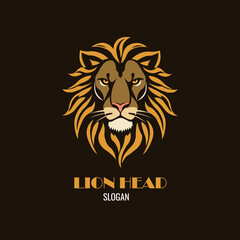 Lion Head Logo Majestic Wild Animal Vector with Bold Mane on Dark Background