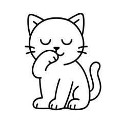 Fototapeta premium Cute cat cleaning its paw in minimal line art style 