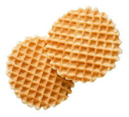 Two waffles flying on a white background. Isolated