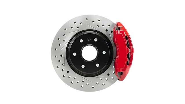 Automotive brake rotor and caliper performance upgrade for car vehicle safety and stopping power parts on transparent background