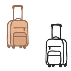 Big rolling suitcase travel luggage in color and outline vector style