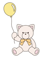 リボンをつけたかわいい猫のぬいぐるみのベクターイラスト。ねこ、アイコン、風船