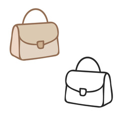 Women small handbags color and outline isolated simple vector illustration set