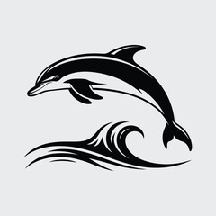 Obraz premium Beautiful black shark silhouette vector illustration white background.