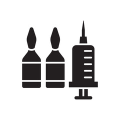 Syringe icon. Vaccine injection icon. Syringe and medicine shot symbol. Icon symbol for drug, vaccine, ampoule. Vector illustration
