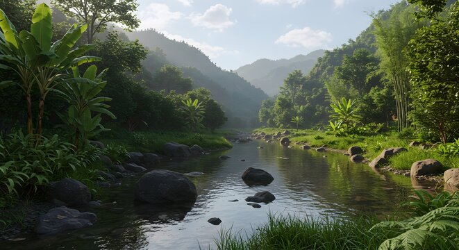 Scenic Natural River Landscape in Wonosobo Central Java Indonesia
