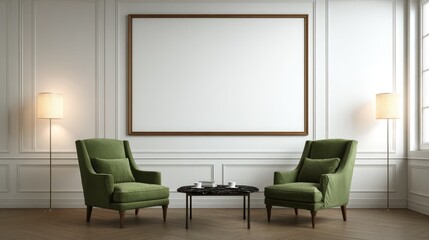 Elegant interior with large blank canvas