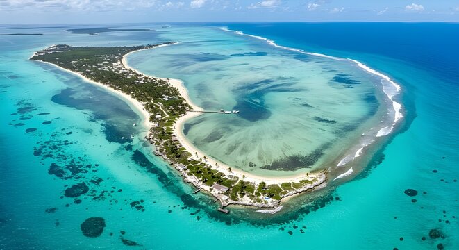 Aerial View of Isla Holbox with Clear Blue Water &ndash; Pristine Beaches, Turquoise Caribbean Sea, and Tranquil Island Paradise off the Coast of Mexico