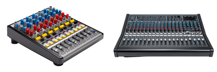 Set of Audio Sound Mixers, Isolated on Transparent Background.
