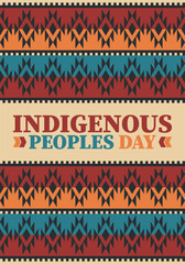 Indigenous Peoples' Day. Native American Day. American Indian culture. Heritage Month. Celebrate annual in United States. Tradition pattern. Poster, card, banner and background. Vector